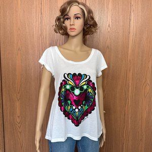 Women Mondo Guerra original White Top with Foil design, plus bag - Size S